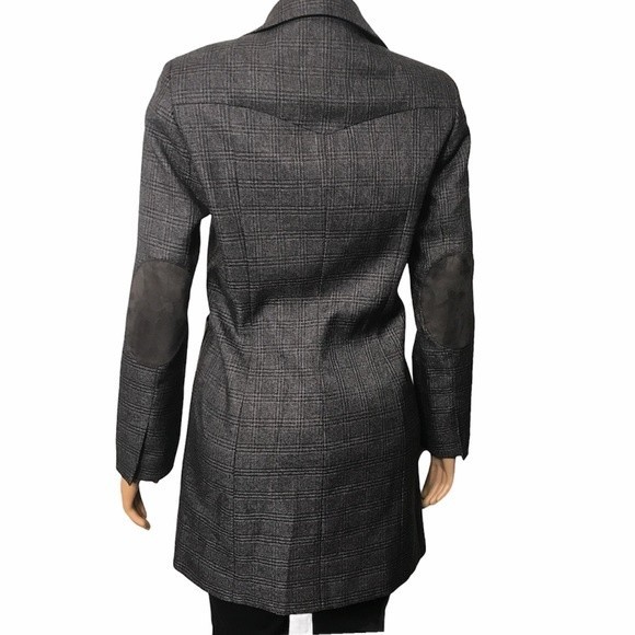 Larry Levine Blazer Glen Plaid Longline patched elbow gray curve Lapel size 10 - Picture 12 of 17